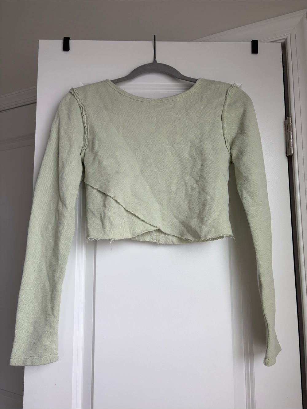 Urban Outfitters Light Sage Cropped Wrap-Style Long Sleeve Top